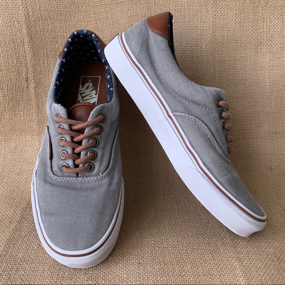 Vans gray canvas with brown leather accents